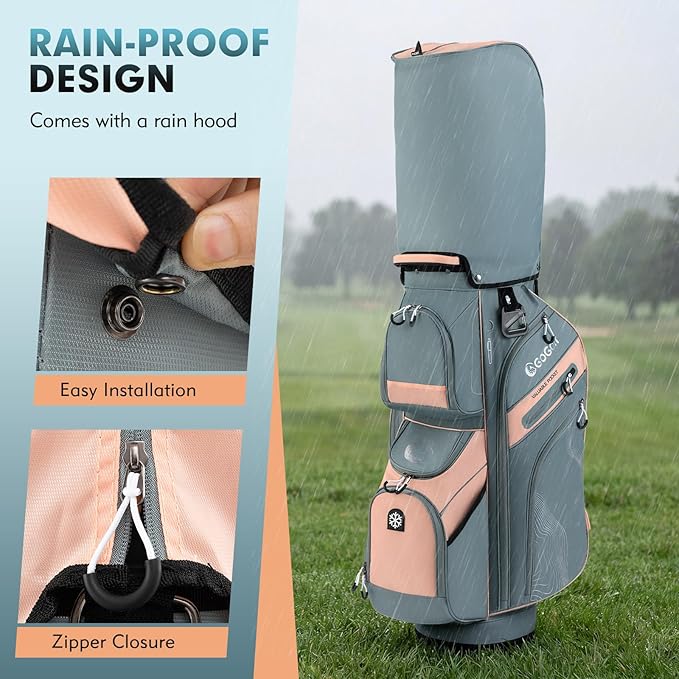 Tangkula Golf Cart Bag with 14-Way Full Length Dividers, 6 Molded Lock Top Golf Club Bag with 11 Pockets, Cooler Bag, Padded Strap, Handles, Umbrella Holder & Rain Hood