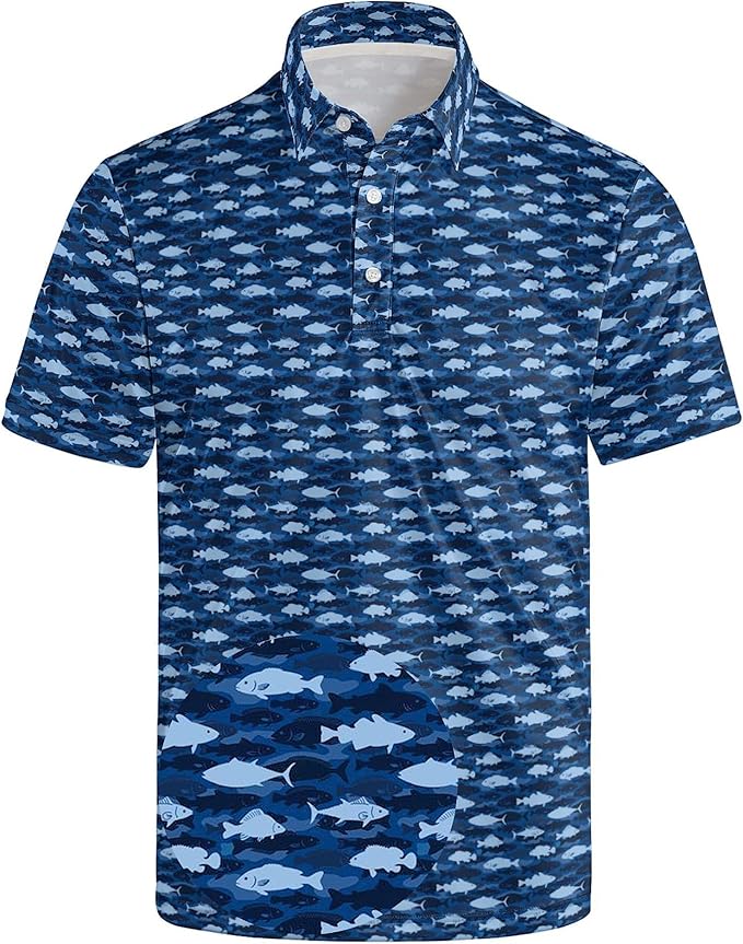 Golf Polo Shirts for Men Funny Print Short Sleeve Golf Shirts Performance Golf Polos