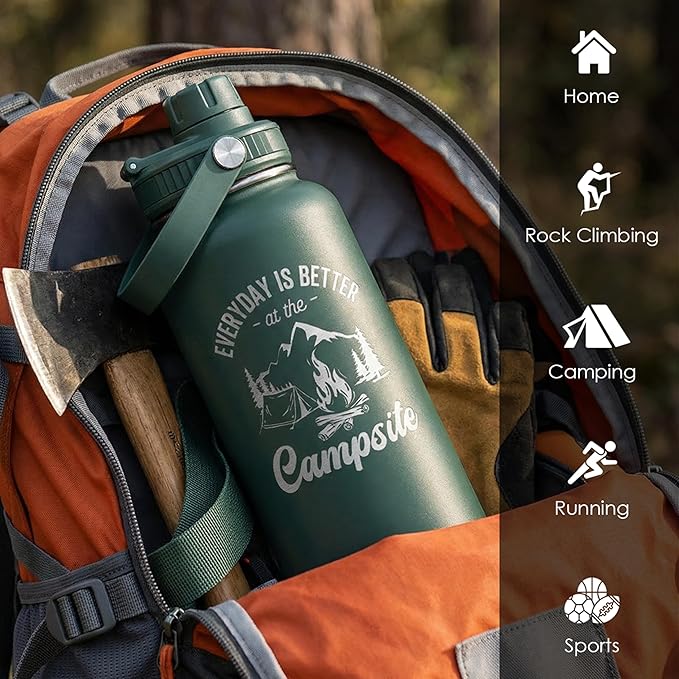 Camping Insulated Stainless Steel Water Bottle 32oz, Everyday is Better with the Campsite, Vacuum Chug Lid Travel Tumbler for Men Friends Dad Brothers Camping Lovers, Gift for Birthday Christmas