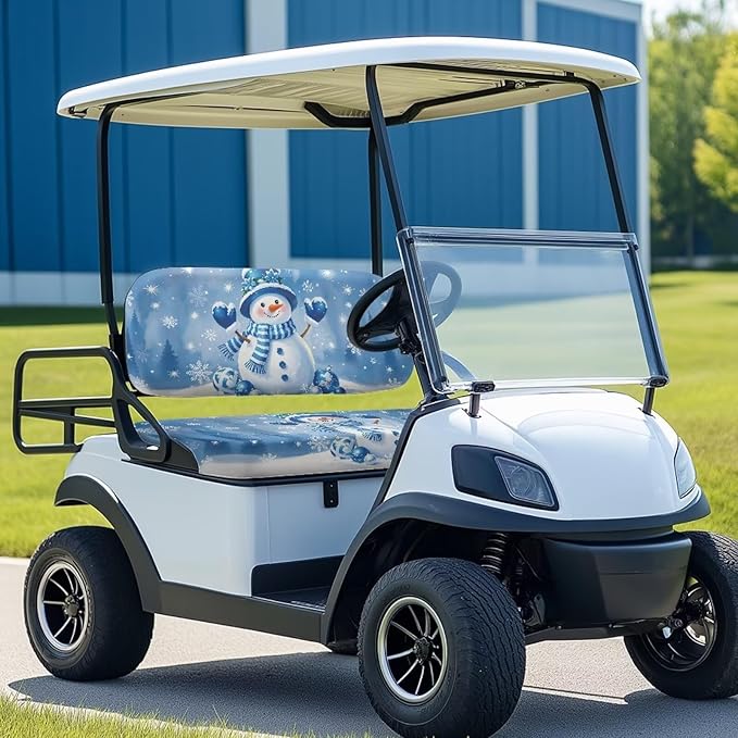 Bulopur Christmas Snowman Golf Cart Blanket Seat Covers 2 Piece Club Car Golf Cart Seat Covers Non-Slip Breathable Cozy Golfcart Cushion Cover Xmas Decorations