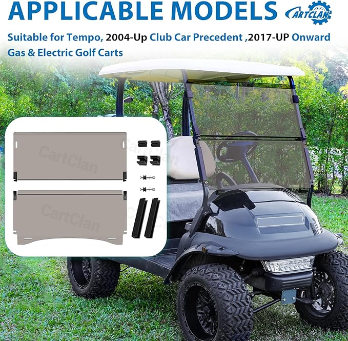 Golf Cart Windshield, Club Car Windshield with Windshield Clips Suitable for 2004-Up Club Car Precedent/Onward/Tempo Golf Carts, PC UV Resistant, Club Car Foldable Windshield Replacement