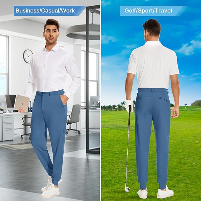 JWM Men's Stretch Golf Joggers Pants with Belt Loops - 29" 34" Slim Fit Tapered Casual Business Travel Dress Work Sweatpants