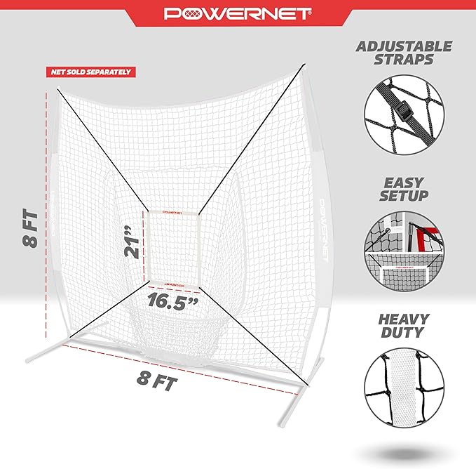 PowerNet Strike Zone Pitching Aid for 7 & 8 FT Nets, Baseball Training Equipment for Pitching Drills and Location Accuracy, Solo or Team Pitcher Training Aid, Net Sold Separately - Attachment Only