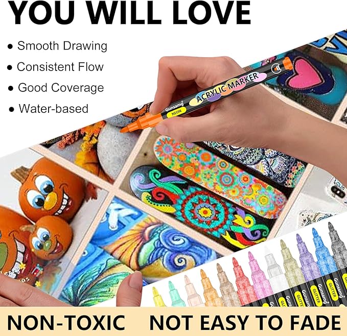 Gunsamg Fine Tip Acrylic Paint Markers – 100 Colors Acrylic Paint Pens - Image 3