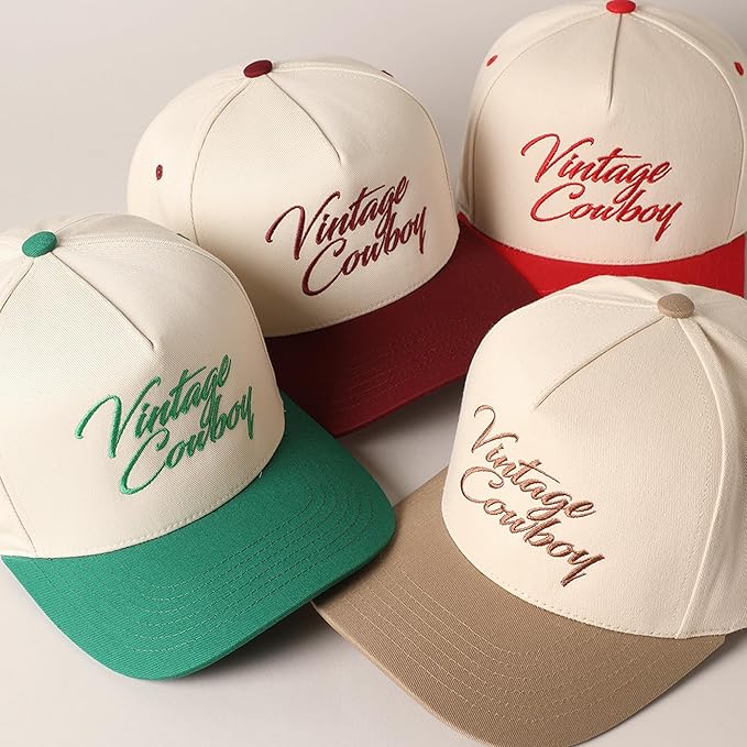 MIRMARU Two-Tone Vintage Canvas Trucker Hats for Men & Women, Adjustable Size Baseball Caps with Trendy Embroidered Design
