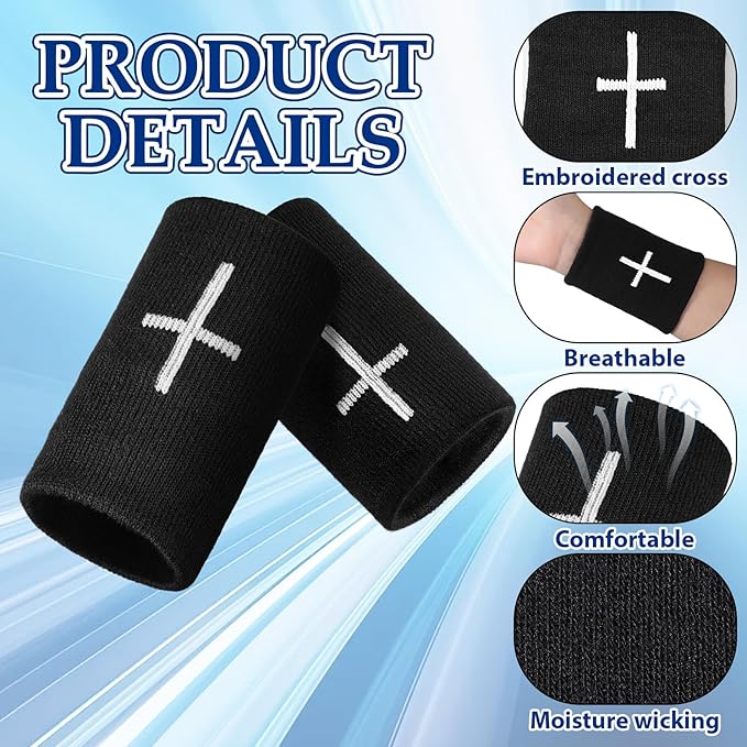 Viorawhite 12 Packs Faith Cross Sports Wristbands for Men Women Christian Faith Absorbent Sweat Band Religious Wrist Bands for Baseball Football Basketball Running Gym Working Out