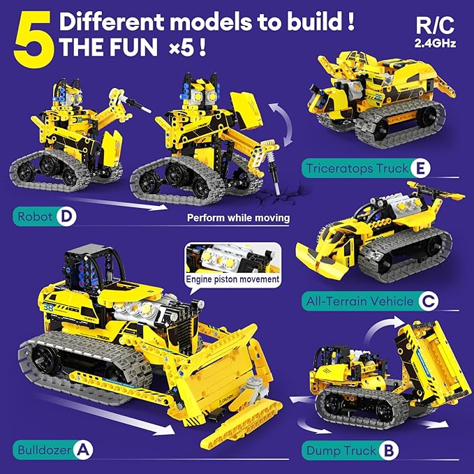 5 in 1 STEM Robot Toy Building Kit, RC Bulldozer Erector Sets - Image 2
