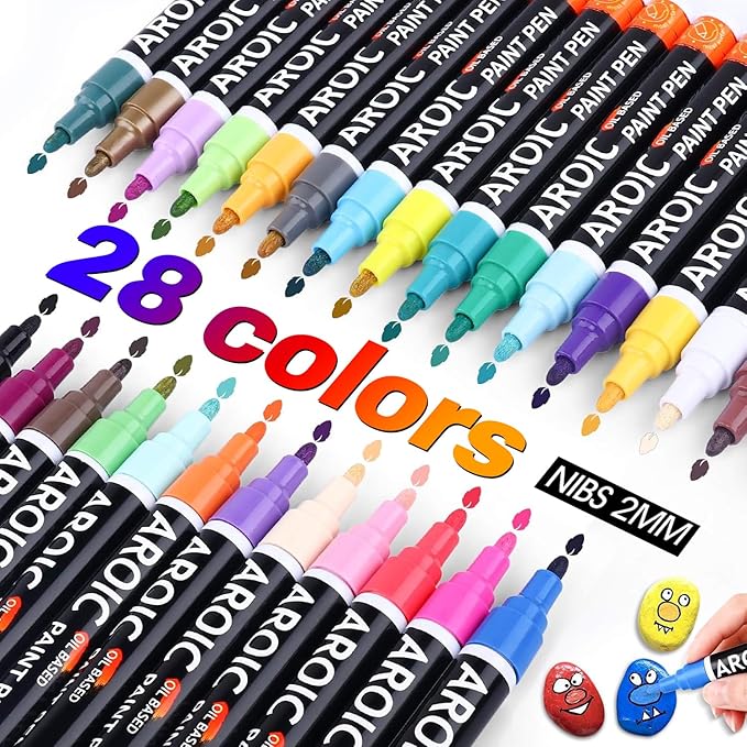 AROIC Paint Markers, 28 Colors Oil-Based Waterproof Paint Marker Pen Set.Quick by AROIC