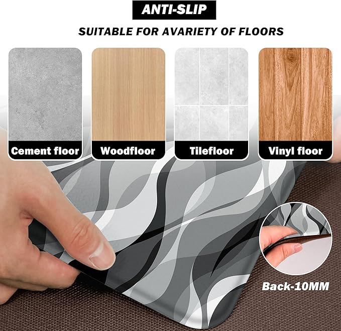 weesire Kitchen Mats for Floor Modern Abstract Kitchen Rugs Grey Stripe Anti - Image 3