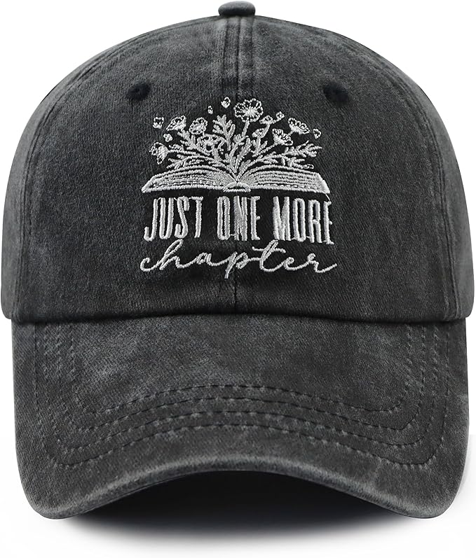 Just One More Chapter Hat for Men Women, Cute Adjustable Cotton Embroidered Book Lovers Baseball Cap