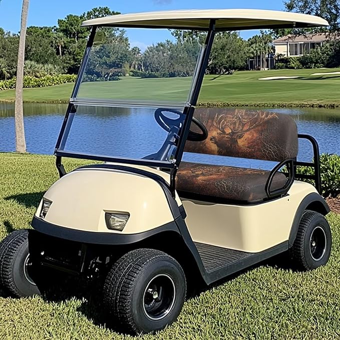 Suobstales Golf Cart Front and Rear Seat Cover Set for EZGO TXT RXV & Club Car DS 2 Passenger, Washable Bench Seat Covers Kit