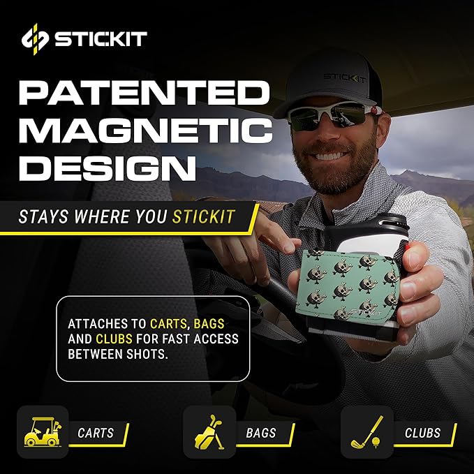 STICKIT Magnetic Rangefinder Strap | Strong Magnet Securely Holds to Golf Carts and Golf Clubs for Easy Access | Slim, Form Fitting, Size Adjustable