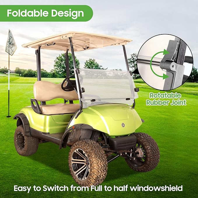 10L0L Clear Windshield for Yamaha G29 Drive Golf Cart 2007-2016, 4MM Thicken Foldable Golf Cart Windscreen, High Transparency, Impact Resistant and Anti-UV