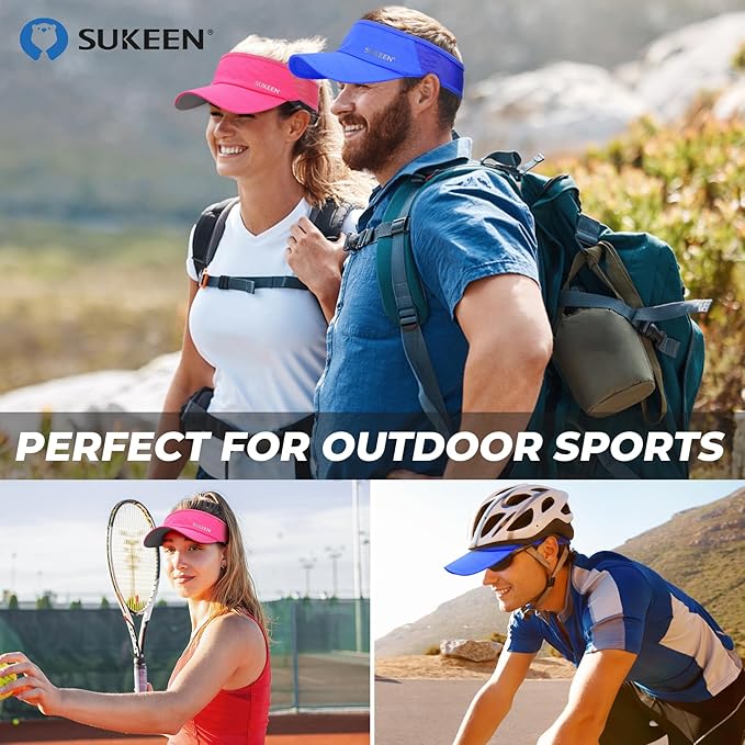 Sukeen 2 Pack Sports Sun Visor Men Women Lightweight Packable Cooling Stretchy Visor Hat for Running, Tennis, Golf