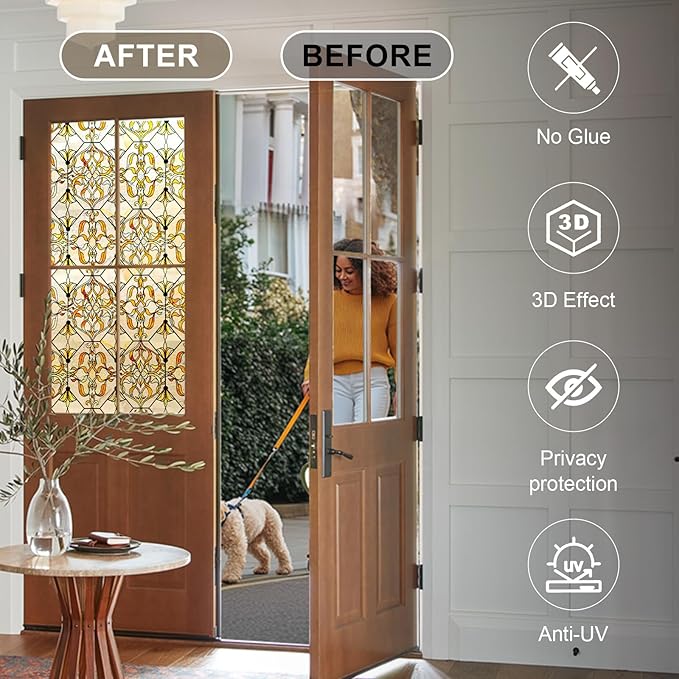 3D Stained Glass Window Privacy Film, Heat Control UV Blocking Static Cling - Image 5