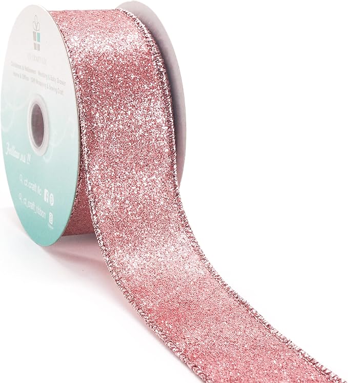 CT CRAFT LLC Glitter Wired Ribbon 1.5" x 10 Yards Rose Gold by CTCRAFTLLC