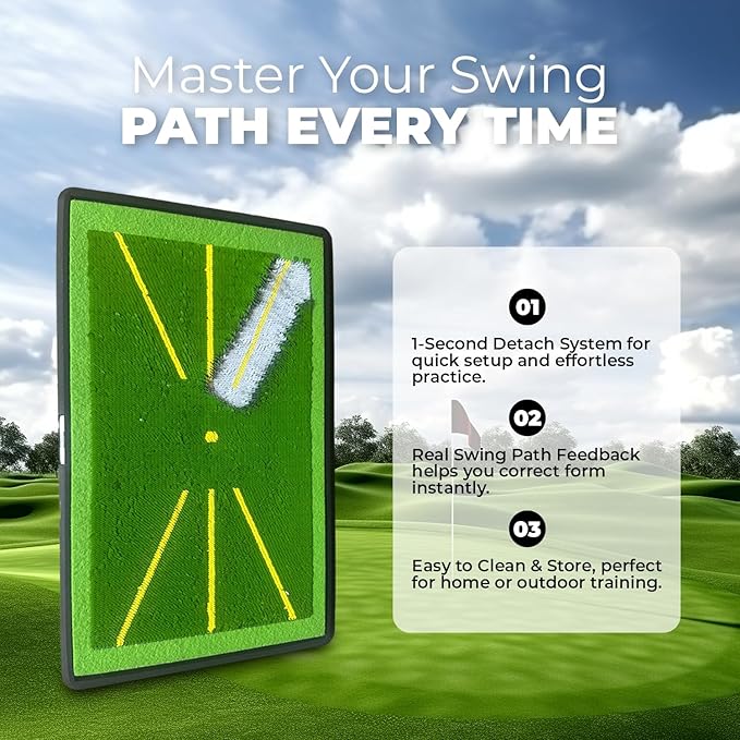 Golf Hitting Mat - 1-Second Detach System Golf Training Mat - Real Swing Path Feedback - Easy Clean & Store