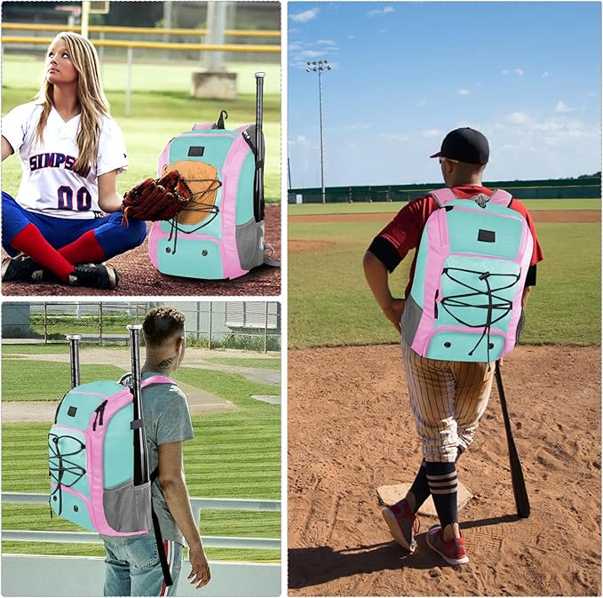 MATEIN Baseball Backpack, Softball Bat Bag with Shoes Compartment for Youth, Boys and Adult, Lightweight Baseball Bag with Fence Hook Hold TBall Bat, Batting Mitten, Helmet, Caps, Teeball Gear