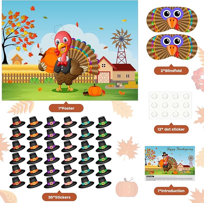ASTARON Pin The Hat on Turkey Thanksgiving Pin The Tail Party Games Activities - Image 3