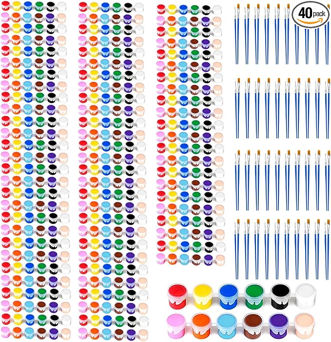 40 Pack Mini Acrylic Paint Set, 12 Colors Washable Paint Strips by OLINGYOU