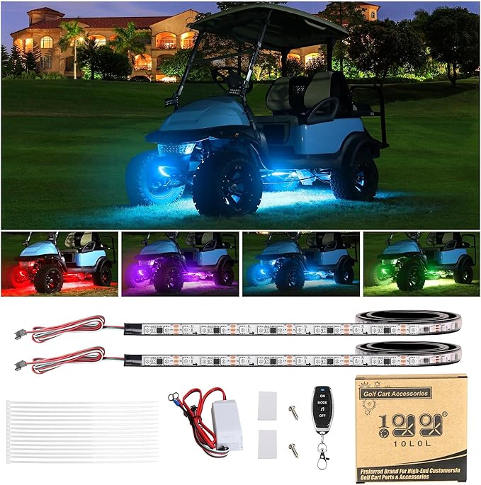 10L0L 2 PCS Golf Cart Underglow Light Kit, 22 Dream Color Modes Underbody LED Light Strip with Music Sync, IP67 Waterproof 12V-80V Universal for Yamaha, EZGO, Club Car