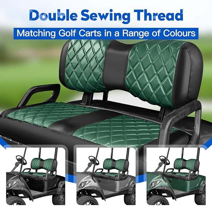 NOKINS Golf Cart Diamond Seat Covers Kit, Fit for Yamaha Drive/Drive 2 OEM Standard Front Seat Cushion, Golf Cart Vinyl Seat Cover, No Nails Required (Dark Green and Black)
