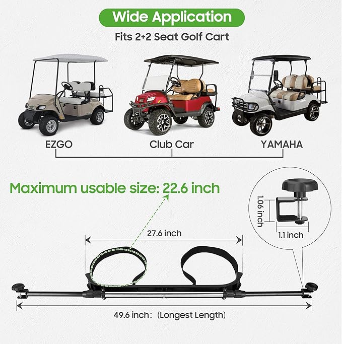 10L0L Upgraded Golf Cart Bag Holder Bracket for Most 2+2 Golf Cart Rear Seat with 1 Inch Square Tube,No Drilling Attachment Adjustable for Yamaha, EZGO and Club Car