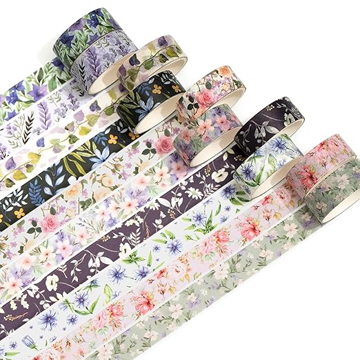10 Rolls Blooming Flowers Washi Tape Set Floral Arts Adhesive Tapes Colorful - Image 2