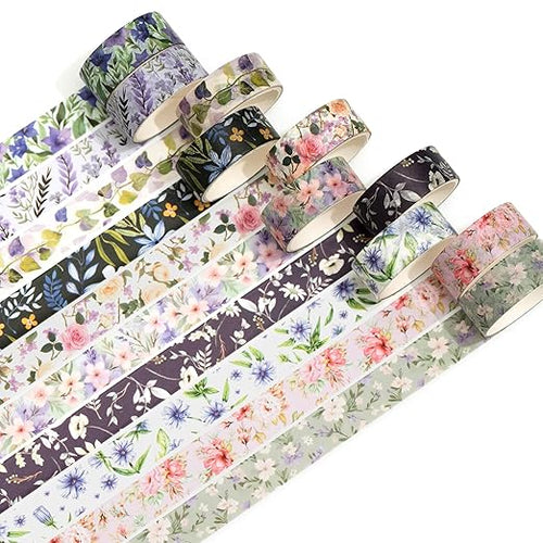 10 Rolls Blooming Flowers Washi Tape Set Floral Arts Adhesive Tapes Colorful - Image 2