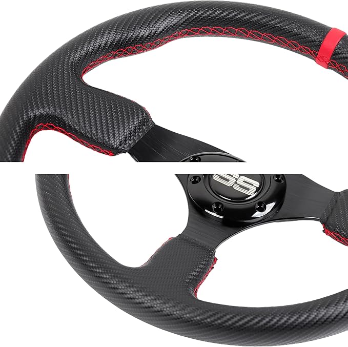 N2MU Golf Cart Steering Wheel 14 inch Universal for EZGO TXT RXV Club Car DS Precedent and Yamaha Black Red