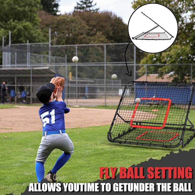 Storgem Baseball Softball Rebounder Net, Pitch Back Rebound Net,Soccer Rebound Net, Fielding Rebounder,Double Sided Adjustable Multi-Sports Pitching Rebound Net for Throwing Practice