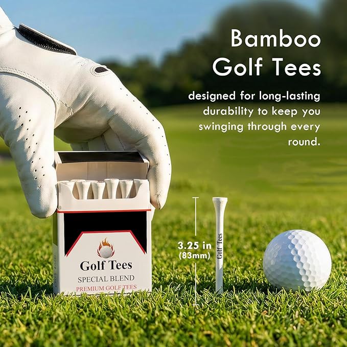 Premium Bamboo Golf Tee 83mm (3.25") Tees | Golf Gifts for Men | Funny Golf Accessory for Golfers | Vintage-Style Tee Case Golf Accessories for Men or Women
