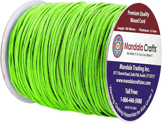Mandala Crafts 1.5mm 109 Yards Lime Green Cotton Waxed Cord - Image 2