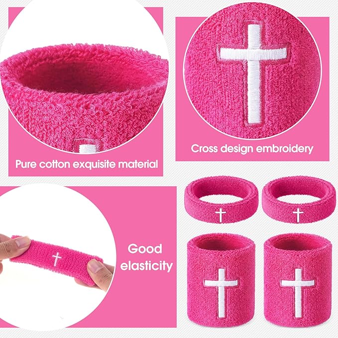 Soulchen 4 pcs Cross Bicep Bands Wrist Bands Christian Arm Sweat Wristbands Absorbent Armband for Men Women Football Baseball Players Sports Activities Supplies