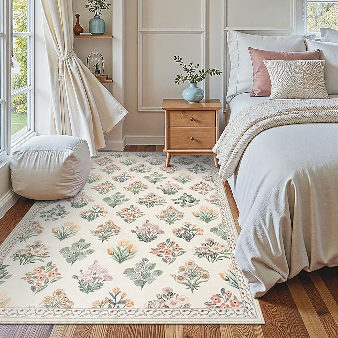 Wonnitar Nursery Rug for Baby Girl, Washable Moroccan Floral 5x7 Rug, - Image 7