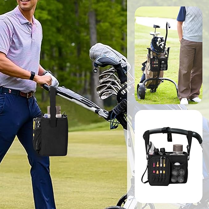 Golf Push Cart Organizer Bag with Insulated Cup Holder and Multi-Pockets, Fits Most Carts