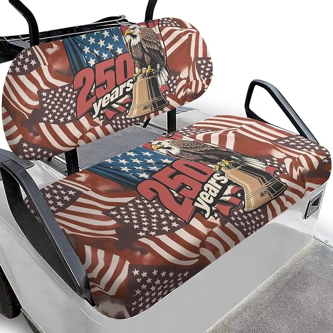 Bulopur Eagle Golf Cart Blanket Seat Covers 250 Years USA Flag Club Car Golf Cart Seat Covers Non-Slip Breathable Cozy 2 PCS Golfcart Cushion Cover Washable