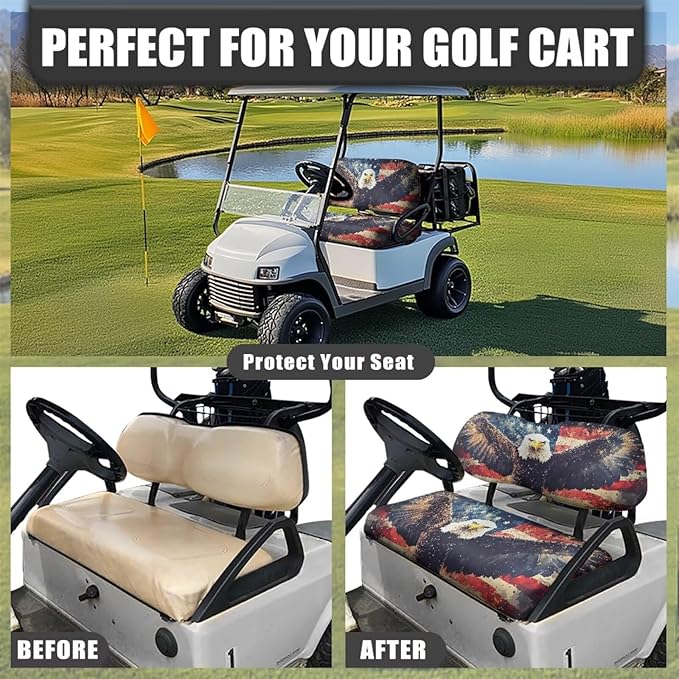 Yewatlles Bright Fly Eagle Golf Cart Front Seat Covers Fit for Club Car Seat Cushion Waterproof Breathable Comfortable Replacement Seat Cover Anti-Scratch Golf Installation
