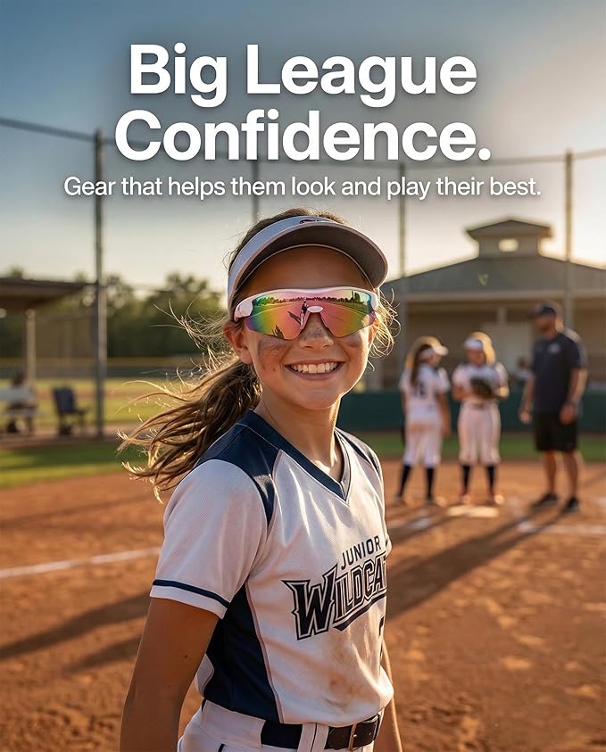 maivnz Youth Baseball Sunglasses for Boys and Girls Ages 6-12, Kids Sports Glasses for Softball Cycling, Helmet Compatible