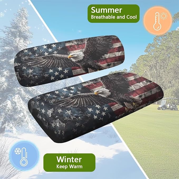 Bulopur Club Car Golf Cart Seat Covers Eagle American Flag Car Seat Cover Towel Blanket for EZGO Txt Club Car and More 2 Person Seats Golf Carts Patriotic Decor