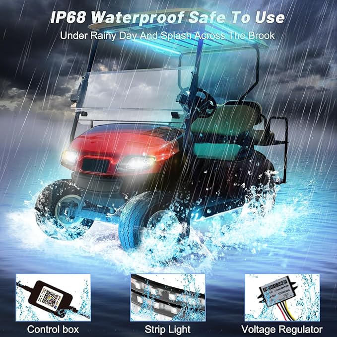 Golf Cart Underbody and Canopy LED Lights 6Pcs, 12V - 80V Input Golf Cart Underglow Light Kit Bluetooth APP Control for EZGO Club Car Yamaha, Music Mic Sync Modes (Included Voltage Reducer)