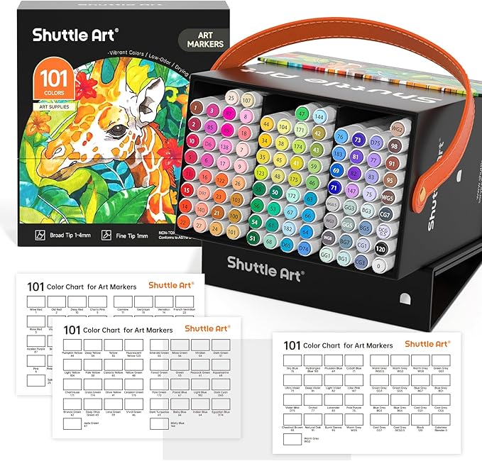 Shuttle Art 101 Colors Alcohol Markers, 100 Colors Dual Tip Art Marker Set Plus by ShuttleArt