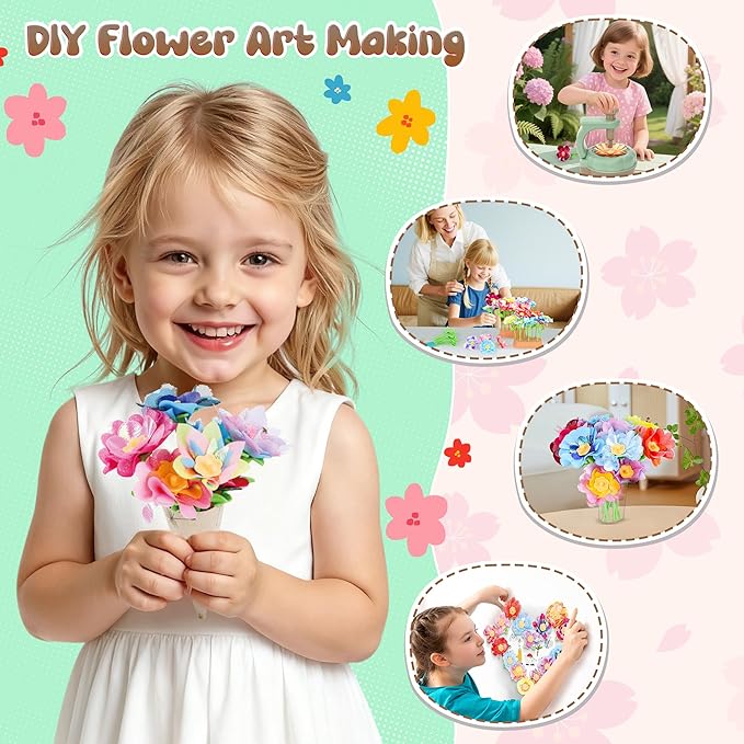 GirlsHome 300+PCS Fabric Flower Bouquets Toys, DIY Flower Crafts Kits - Image 6