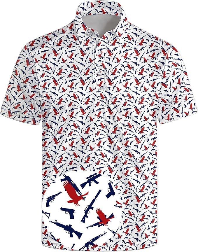 Golf Polo Shirts for Men Funny Print Short Sleeve Golf Shirts Performance Golf Polos
