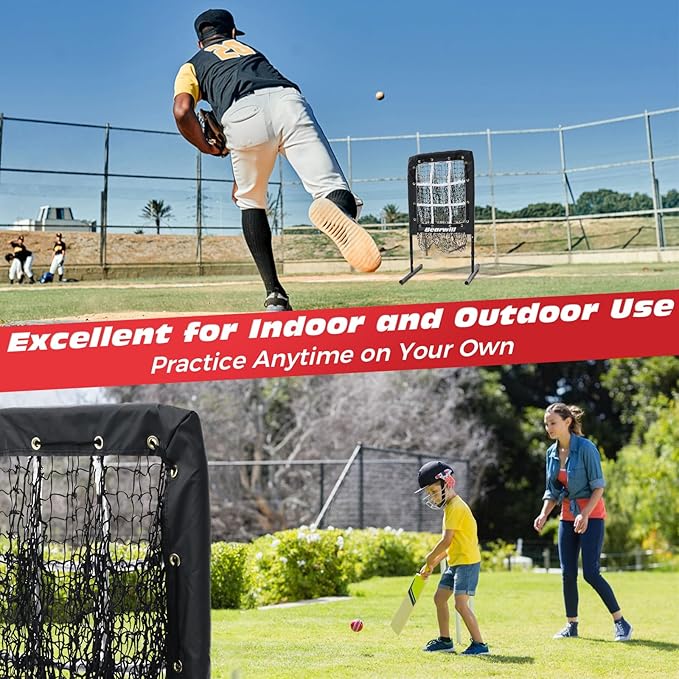 Bearwill Pitching Net, 9 Hole Pitching Net with Strike Zone, Baseball Softball Pitching Target with Adjustable Height, Baseball Pitcher Throwing Practice Training Equipment for All Skill Levels