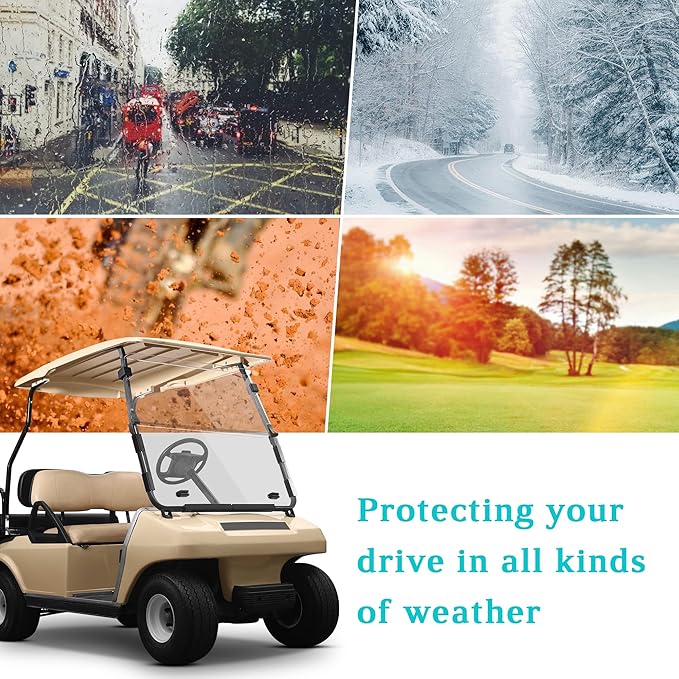 10L0L Foldable Golf Cart Windshield for Club Car DS 1982-2000 (Gas & Electric) - Tinted UV Protection, Impact Resistant Acrylic, Lightweight (Clear)