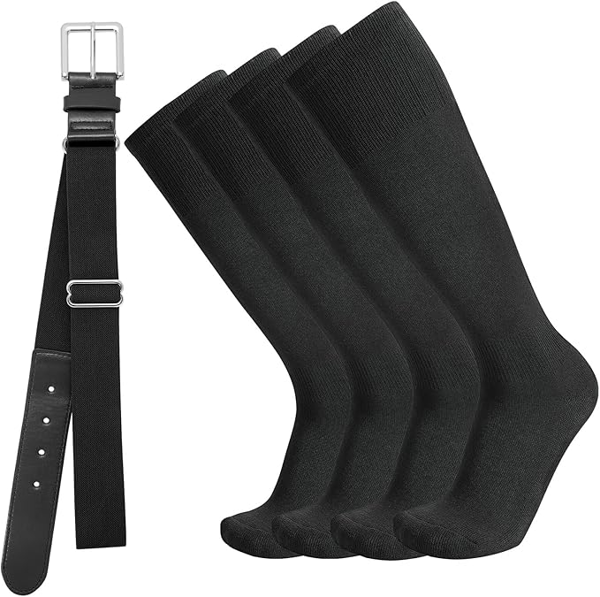 Baseball Socks and Belt Combo for Youth Adult - Softball Sock and Belt for Boys and Girls (2 Pairs of Socks & 1 Belt)