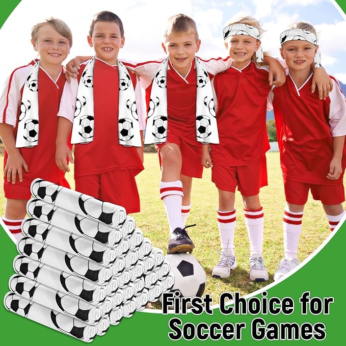 30Pcs Soccer Ball Cooling Towels for Neck and Face 40 x 12 Inch Sports Team Gifts Workout Ice Towel for Gym Sweat Microfiber Breathable Chilly Bulk Neck Wraps for Athletes Camping Travel Outdoor