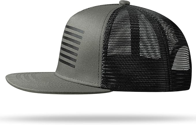UALON Baseball Cap, Snapback Trucker Hat for Men & Women with American Flag and Adjustable, Breathable Mesh, Flat Bill Hats