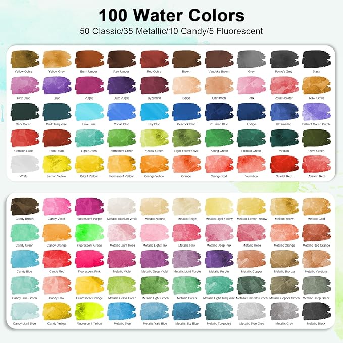 Watercolor Paint Set 100 Colors Including Metallic, Watercolor Kit - Image 7